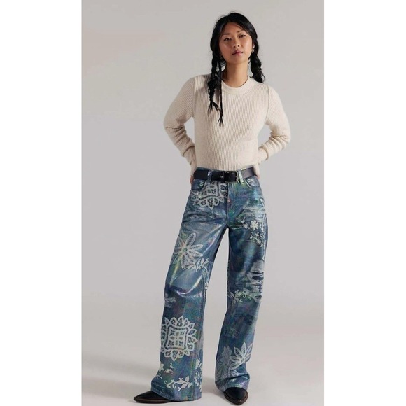 Free People Denim - Free People We The Free Tinsley Baggy Iridescent Lace High Rise Jeans 25